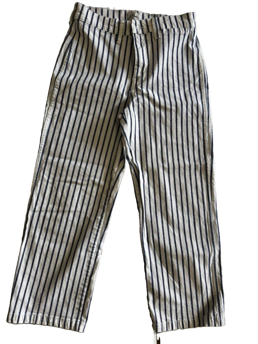 J.Crew Re-Imagined Slim Wide-Leg Striped Denim Pants Stretch White Blue 26